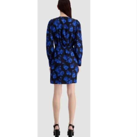 NWT Designer The Kooples Silk Dress // Blue and Black Floral // Size 3, Large - Picture 4 of 10